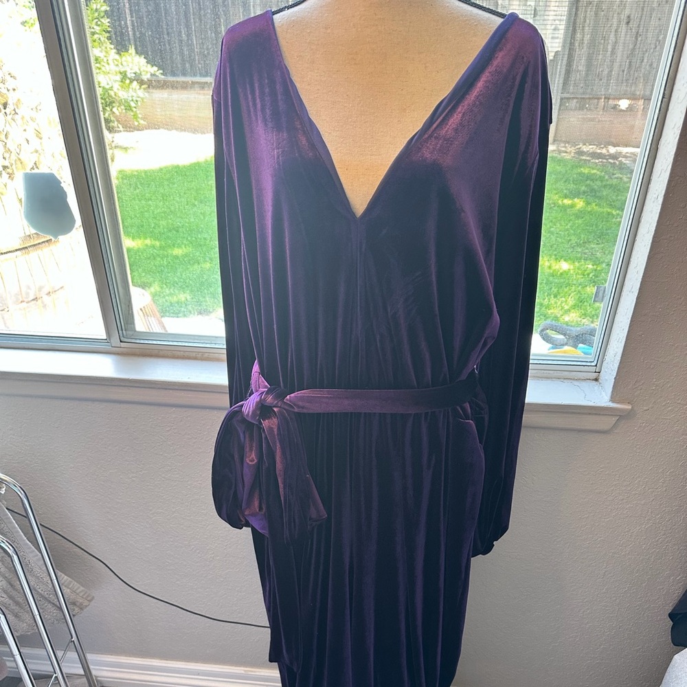 Elegant Purple Velvet Jumpsuit with Belt